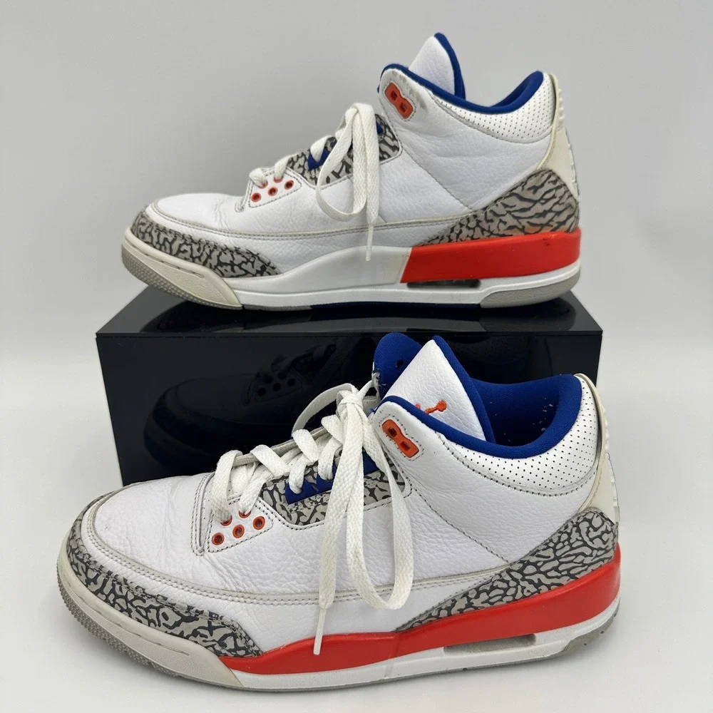 Air Jordan 3 Retro Knicks Mens Size 8.5 White Blue Orange 136064-148 Sneakers